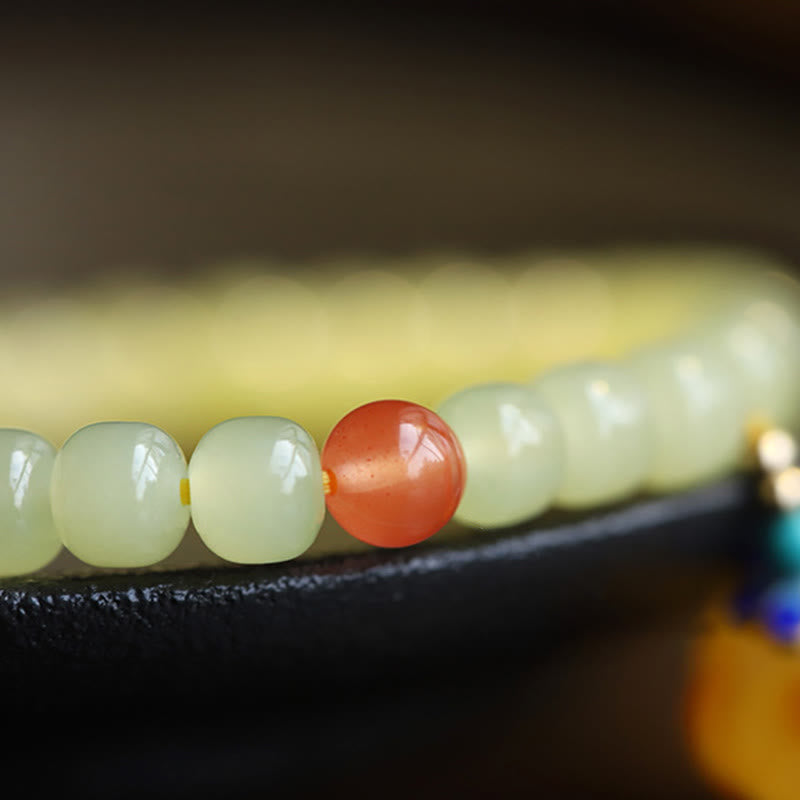 KarmaRipple's Authentic Hetian Jade Pumpkin Amber Red Agate Gemstone Prosperity Bracelet p11