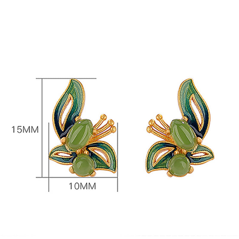 KarmaRipple's 925 Sterling Silver Plated Gold Authentic Cyan Jade Butterfly Fortune Balancing Earrings p7