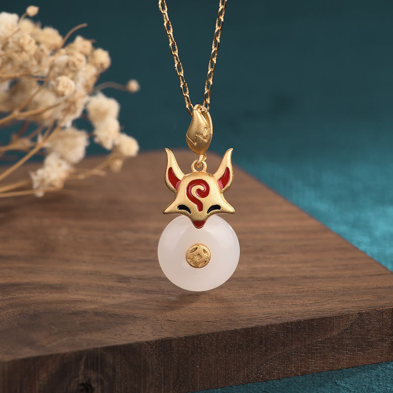 KarmaRipple's Ivory Jade Fox Bronze Coin Protection Fortune Pendant Necklace p1