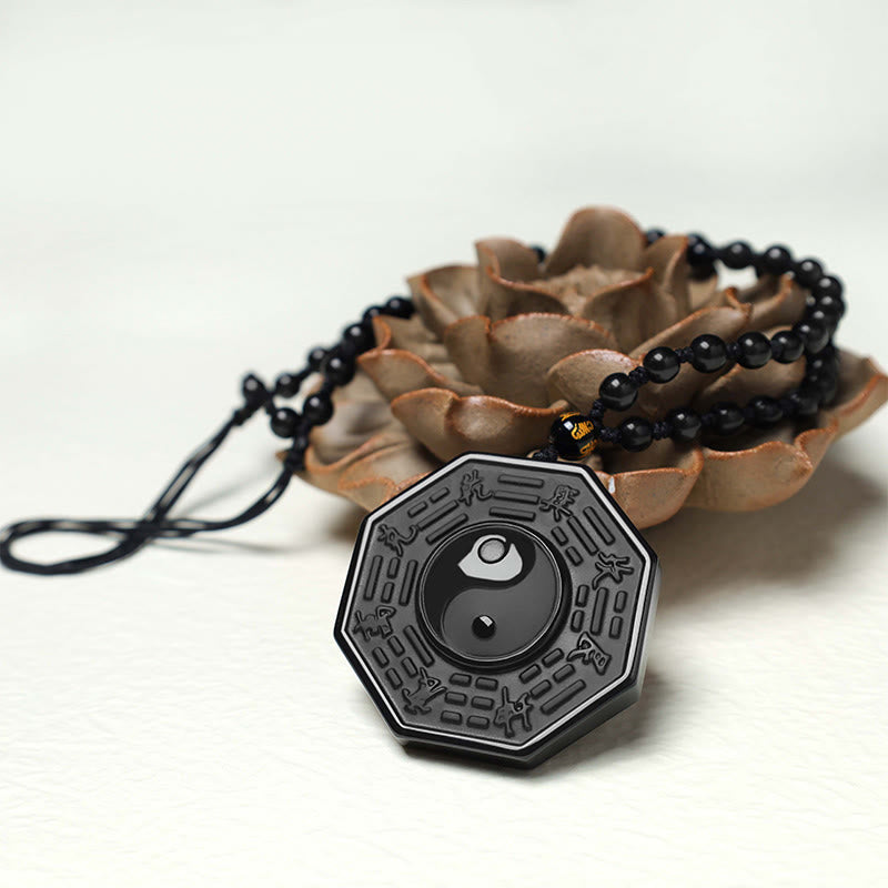 KarmaRipple's Black Obsidian Stone Yin Yang Necklace Pendant p4