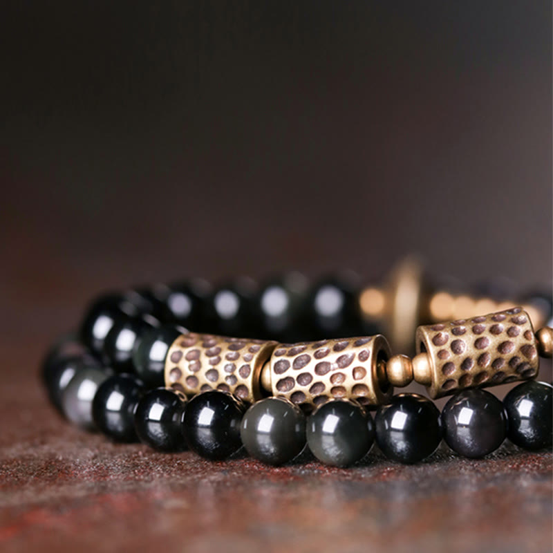 KarmaRipple's Rainbow Obsidian Bronze Love Double Wrap Bracelet p2