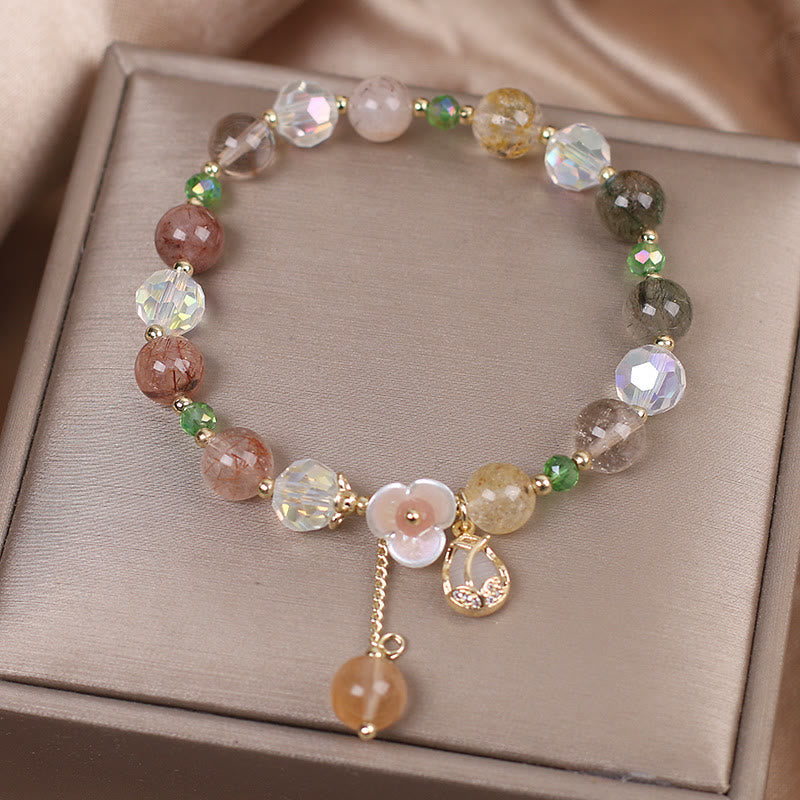 KarmaRipple's Strawberry Quartz Rutilated Quartz Fluorite Flower Balancing Bracelet p19