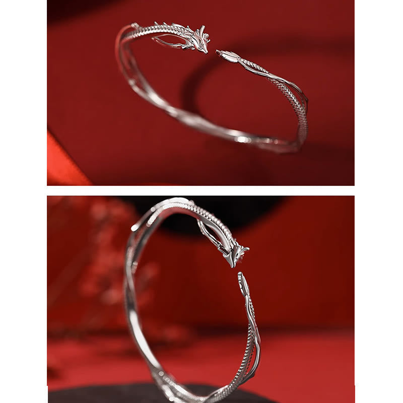 KarmaRipple's 925 Sterling Silver Year of the Dragon Design Fortune Metal Cuff Bracelet Bangle p5