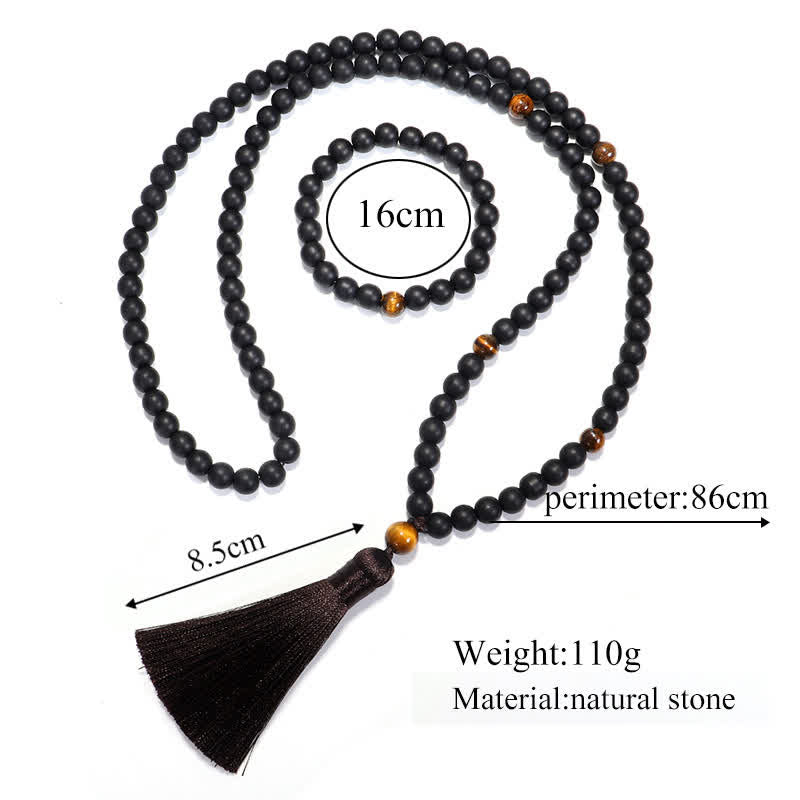 KarmaRipple's 108 Mala Beadwork Frosted Stone Tiger Eye Balance Bracelet Pendant Necklace p8