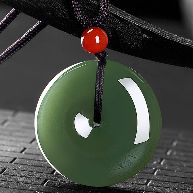 KarmaRipple's Authentic Round Jade Peace Buckle Prosperity Pendant String Necklace p2