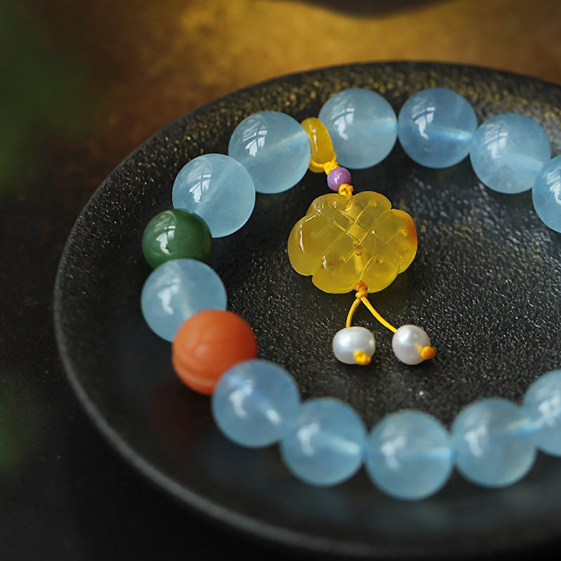 KarmaRipple's Authentic Aquamarine Amber Chinese Knotting Talisman Peace Bracelet p10