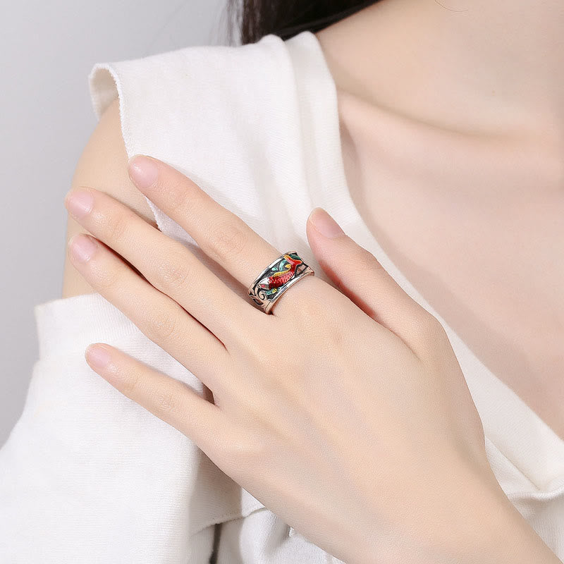 KarmaRipple's Blue Enamel Koi Fish Heart Sutra Success Ring p5