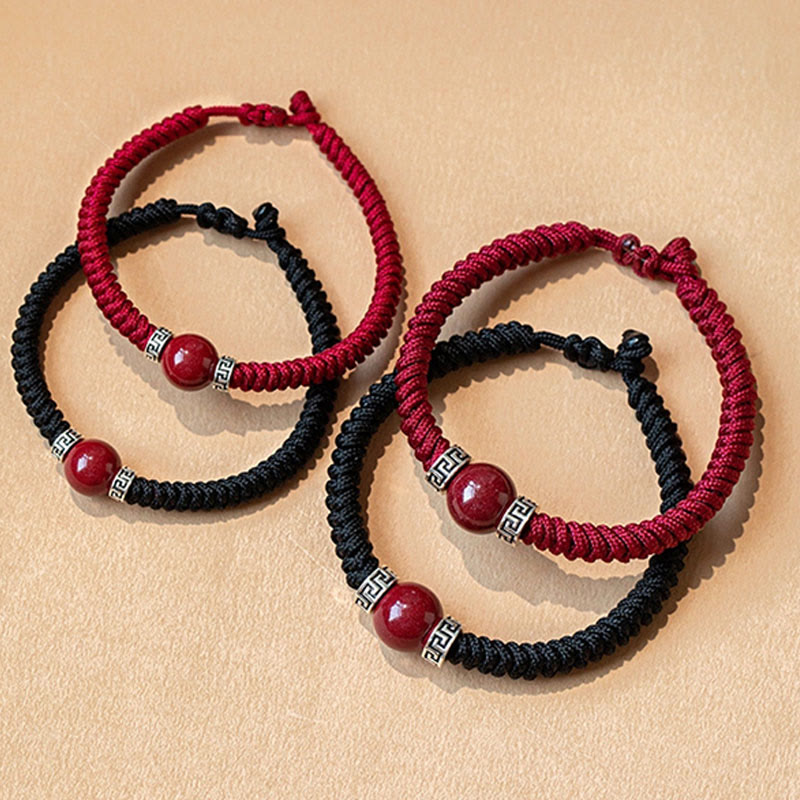KarmaRipple's 925 Sterling Silver Authentic Cinnabar Bead Calm Handmade Woven String Bracelet p15