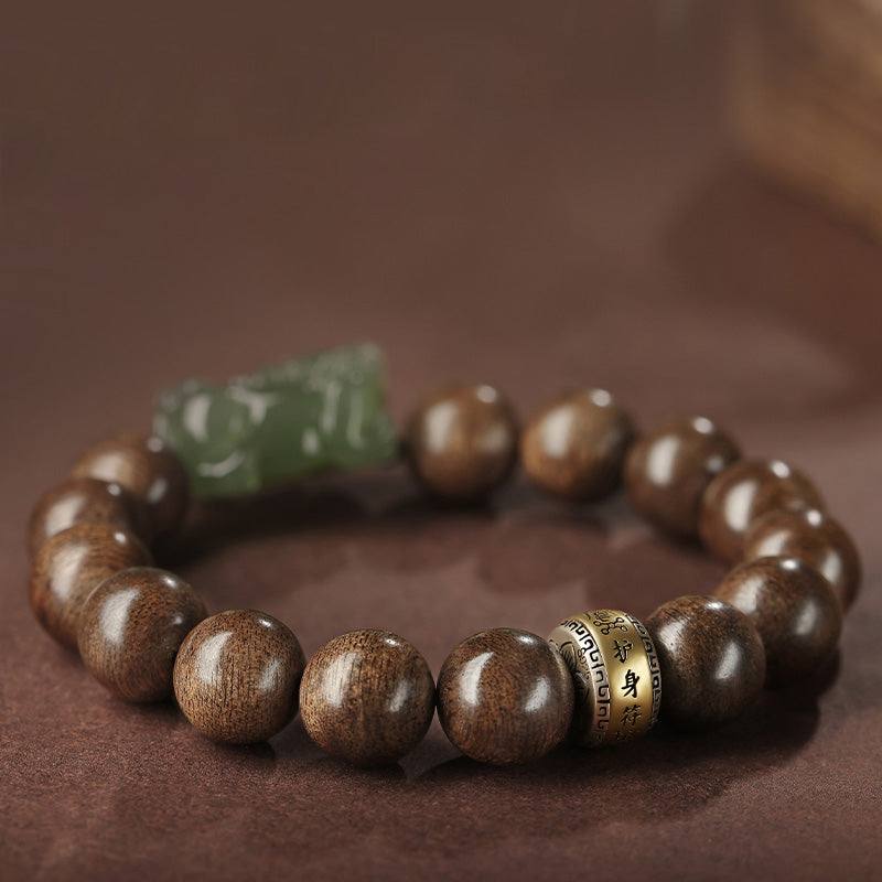 KarmaRipple's 925 Sterling Silver Brunei Agarwood PiXiu Jade Peace Strength Bracelet p7