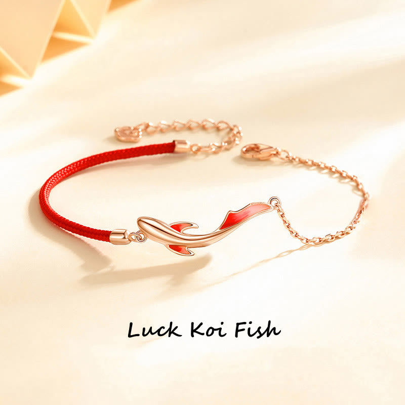 KarmaRipple's 925 Sterling Silver Fortune Koi Fish Lotus Star Woven Red String Bracelet p1