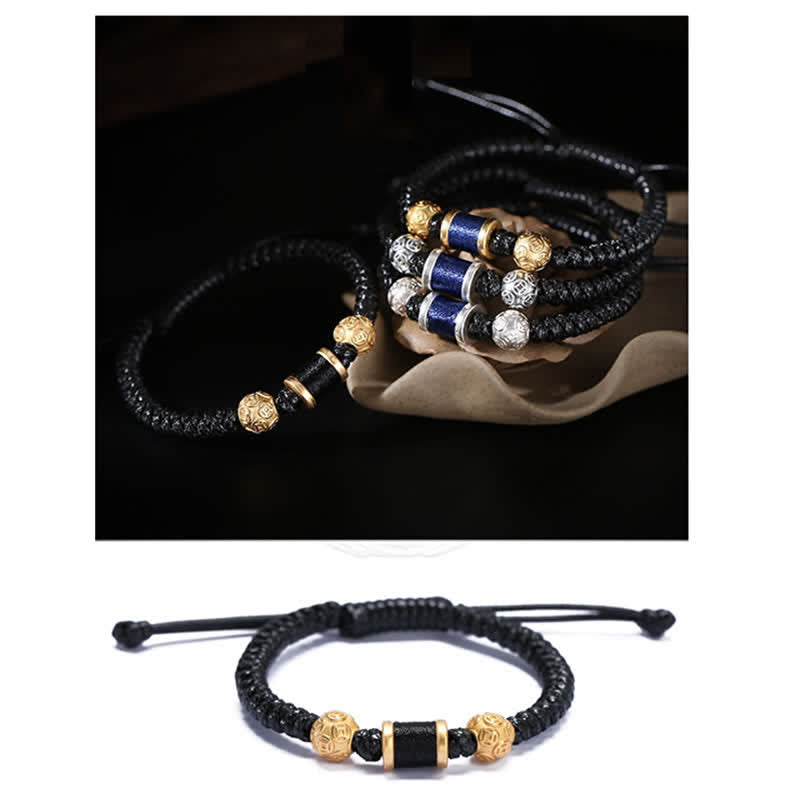 KarmaRipple's 999 Sterling Silver Bronze Coin Bead Bronze Balance Woven String Bracelet p16