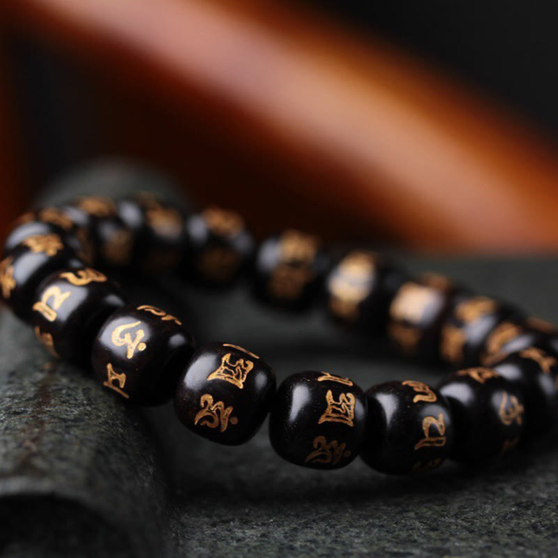 KarmaRipple's Tibetan Ebony Wood Om Mani Padme Hum Engraved Peace Bracelet p4