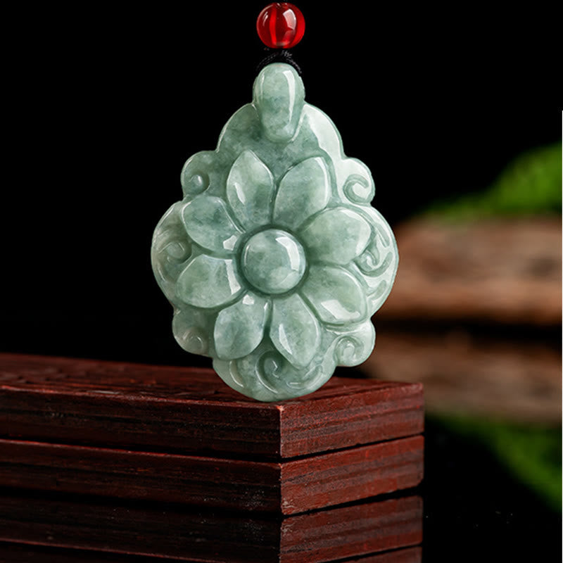 KarmaRipple's Authentic Jade Kalanchoe blossfeldiana Flower Pattern Fortune Pendant Necklace p4