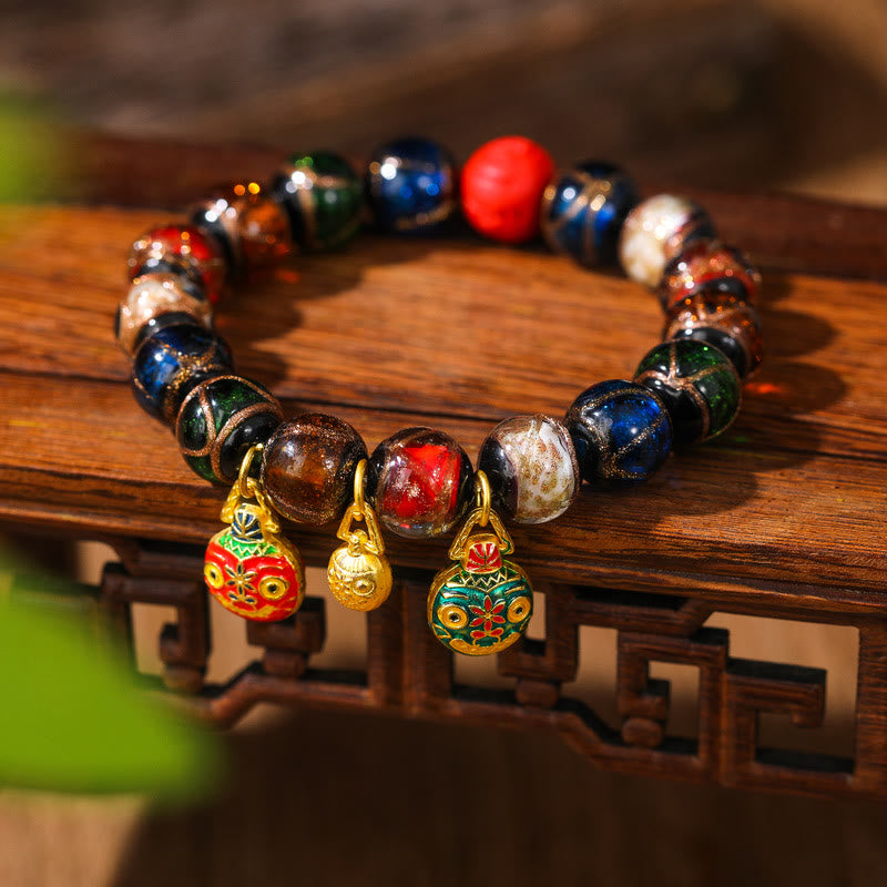 KarmaRipple's Gold Swallowing Beast Family Colorful Cinnabar Bead Bracelet p1