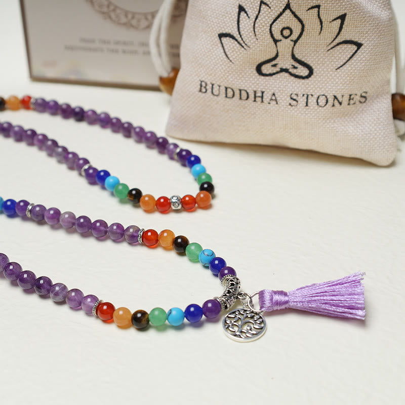 KarmaRipple's Balancing Gemstone Mala Prayer Beadwork 108 Meditation Balancing Multilayer Bracelet Pendant p8