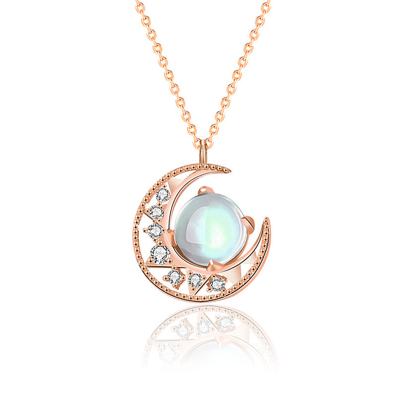 KarmaRipple's 925 Sterling Silver Moonstone Moon Pattern Love Pendant Necklace p1