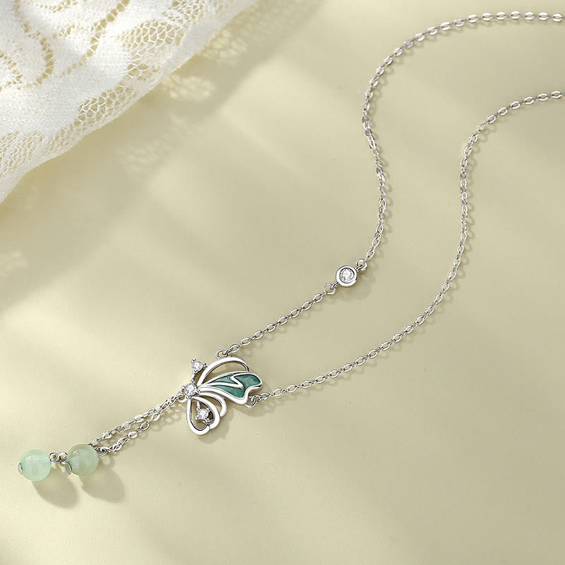 KarmaRipple's 925 Sterling Silver Authentic Green Aventurine Butterfly Fortune Pendant Necklace Earrings Set p4