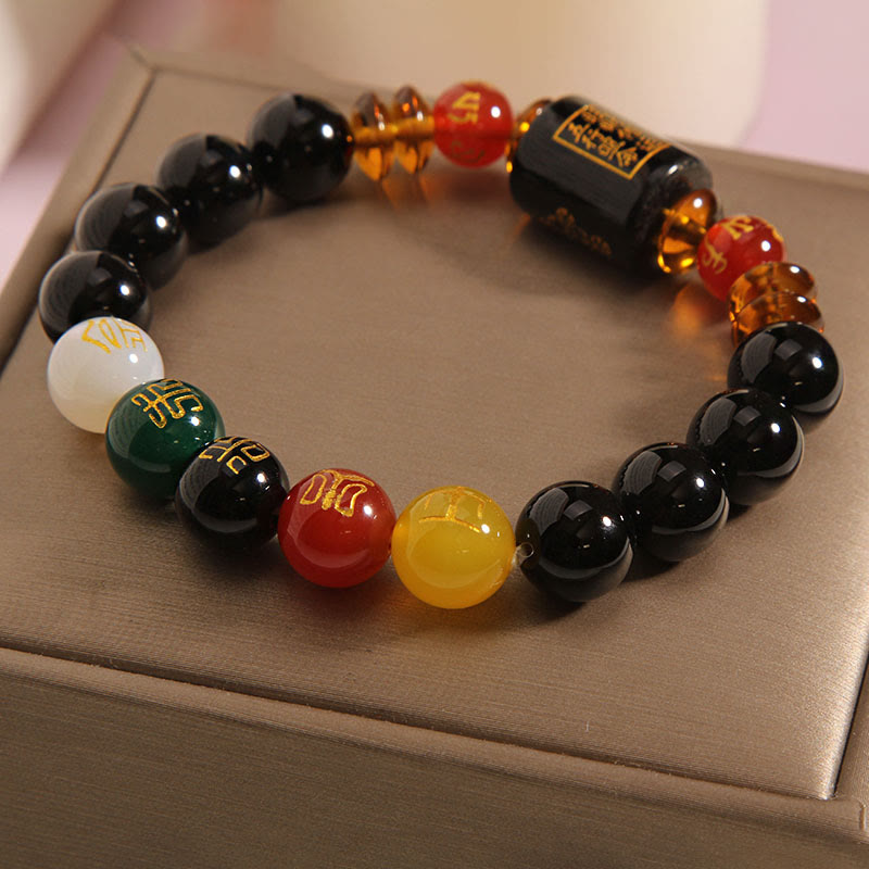 KarmaRipple's Five Elements Black Onyx Red Agate Wisdom Wealth Bracelet p29