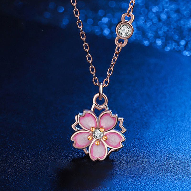 KarmaRipple's 925 Sterling Silver Cherry Blossom Flower Rotatable Protection Pendant Necklace p1