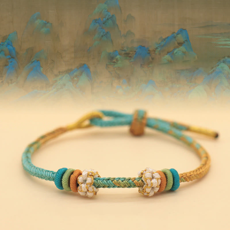 KarmaRipple's Handmade Eight Thread Peace Weave Peach Blossom Weave Fortune Rope Woven Bracelet p1