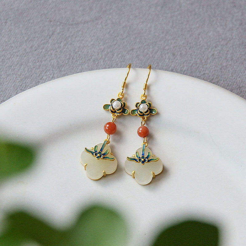 KarmaRipple's Fortunate Four Leaf Clover Jade Abundance Bronze Earrings p5