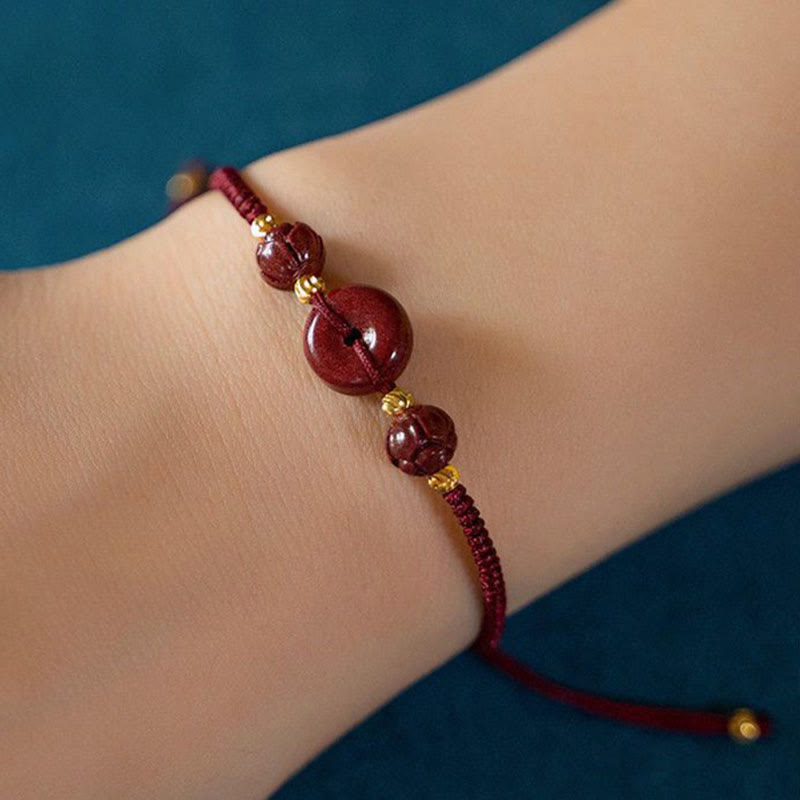 KarmaRipple's Handmade Lotus Cinnabar Peace Buckle Blessing Braid Bracelet p9