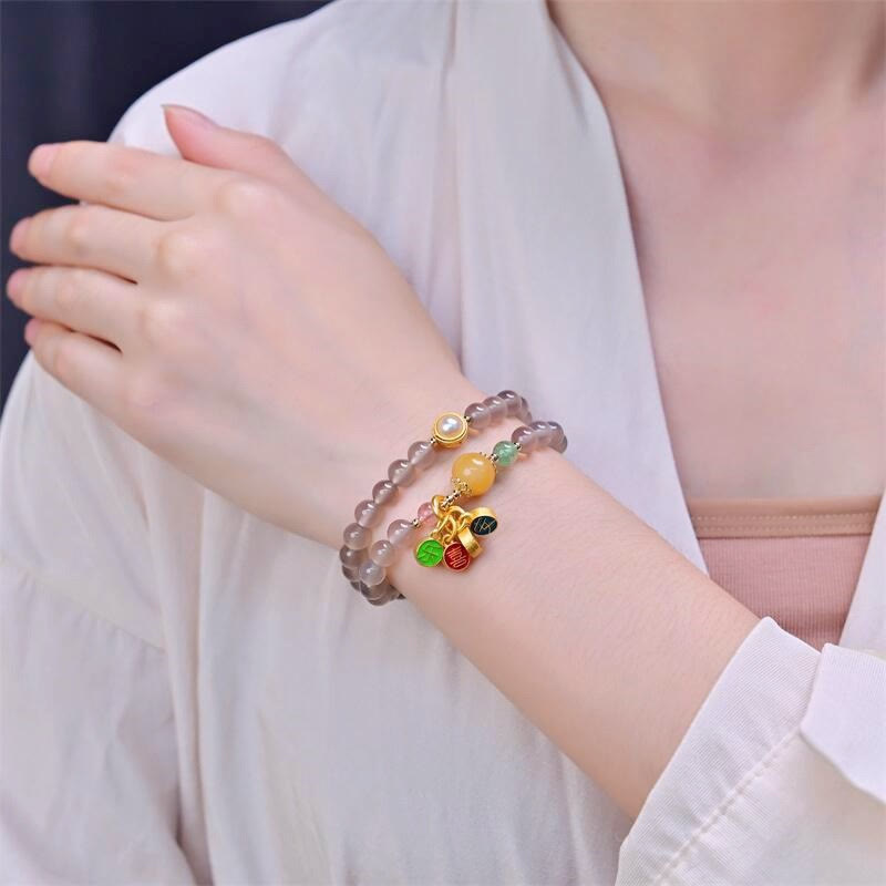 KarmaRipple's Authentic Gray Agate Peace And Joy Talisman Balance Double Wrap Bracelet p7