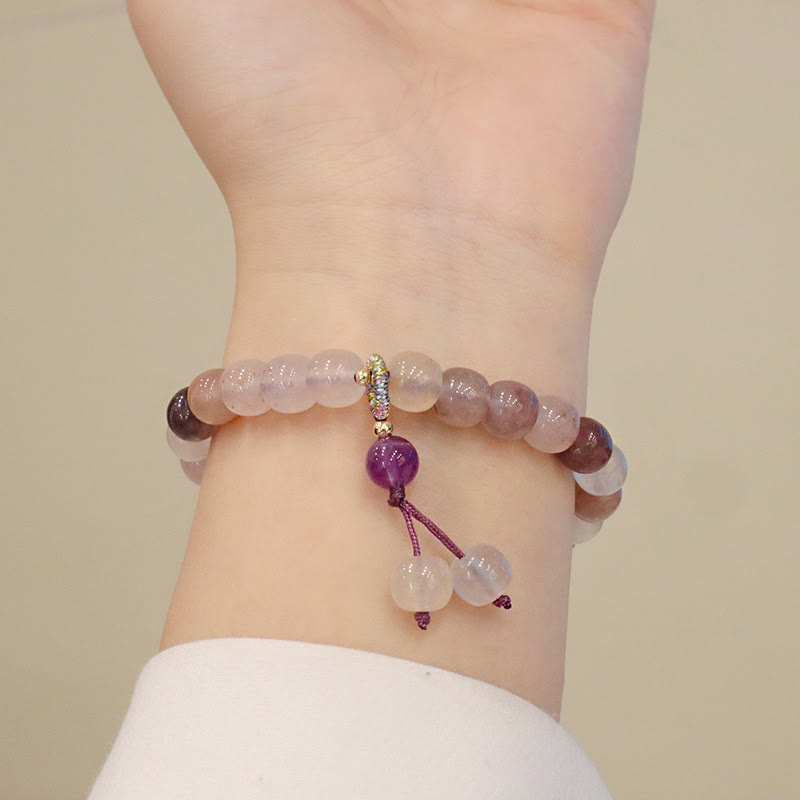 KarmaRipple's Authentic Purple Golden Silk Jade Violet Flower Bead Talisman Wealth Bracelet p15