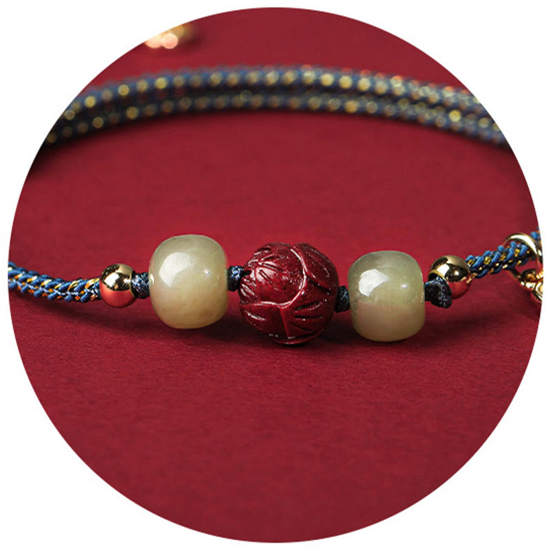 KarmaRipple's 14K Gold Plated Hetian Jade Cinnabar Lotus Fortune Handcrafted Rope Bracelet p11