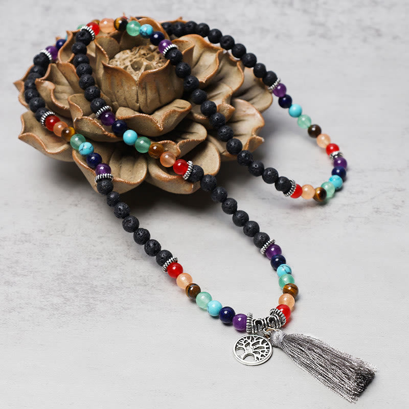 KarmaRipple's Balancing Gemstone Mala Prayer Beadwork 108 Meditation Balancing Multilayer Bracelet Pendant p3