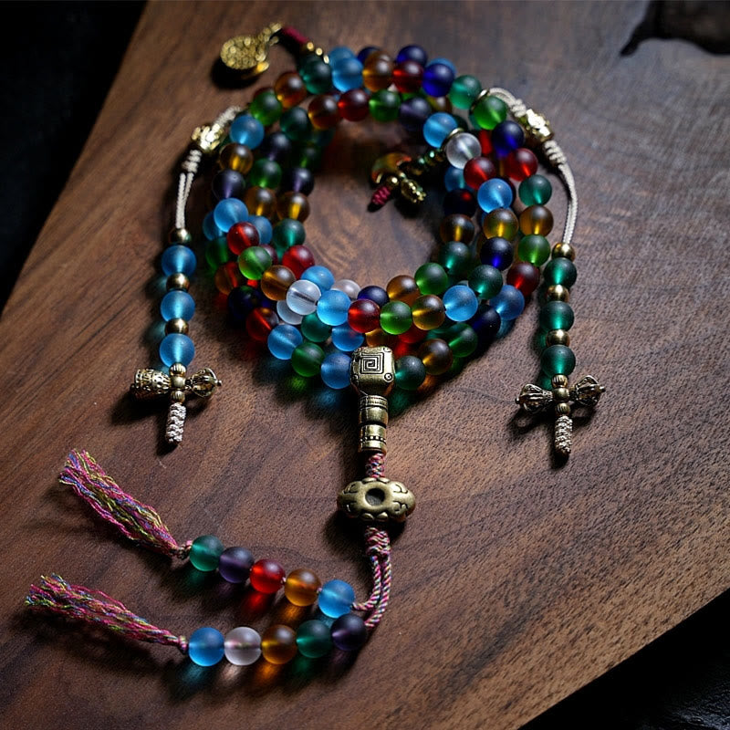 KarmaRipple's Tibetan 108 Mala Beadwork Multicolored Liuli Glass Bead Chinese Zodiac Nine Palaces Eight Diagrams Talisman Bracelet p1