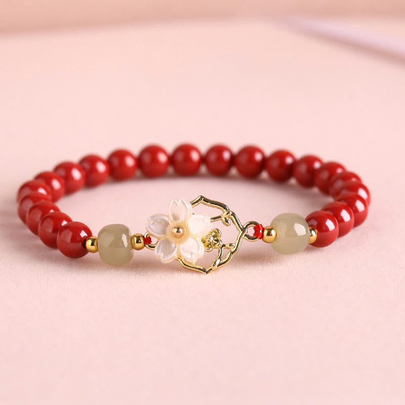 KarmaRipple's Authentic Cinnabar Jade Beaded Tridacna Stone Flower Blessing Bracelet p21