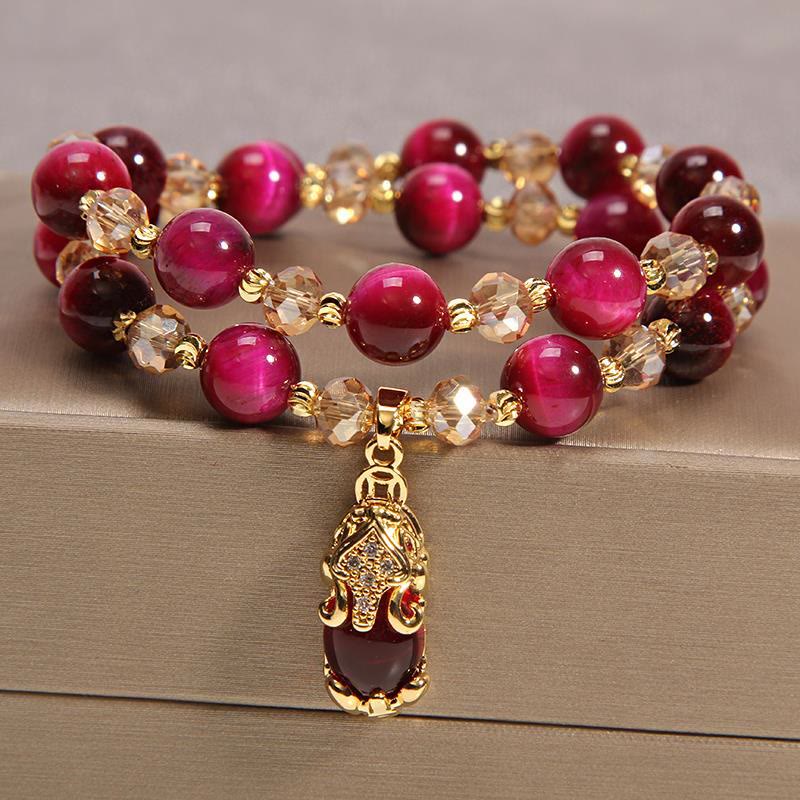 KarmaRipple's Tiger Eye Pixiu Fox Money Bag Protection Self Confidence Double Wrap Bracelet p1
