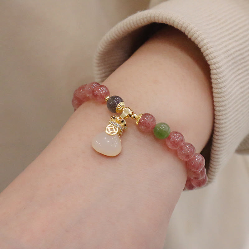 KarmaRipple's Authentic Strawberry Quartz Jade Peace Buckle Coin Purse Balancing Bracelet p4