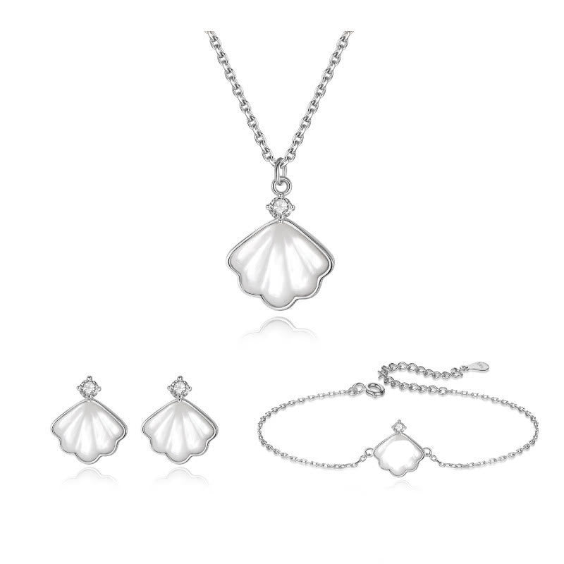 KarmaRipple's 925 Sterling Silver Tridacna Stone Shell Blessing Pendant Necklace Bracelet Earrings Jewelry Set p5