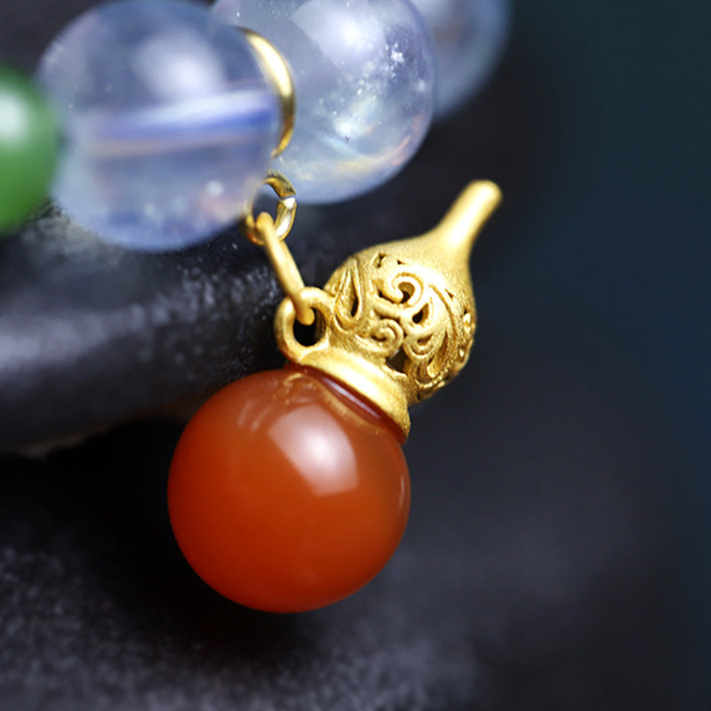KarmaRipple's Aquamarine Red Agate Peace Gourd Talisman Bracelet p14