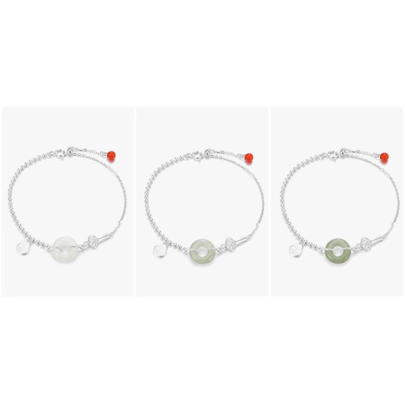 KarmaRipple's 925 Sterling Silver Hetian Jade Peace Buckle Fu Character Fortune Chain Bracelet p8