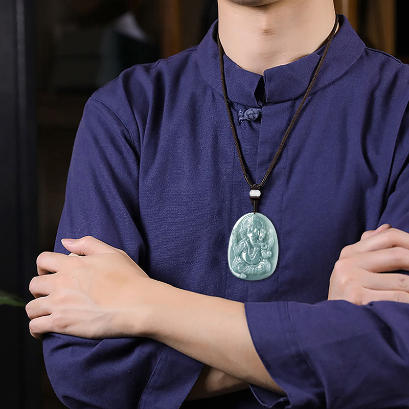 KarmaRipple's Authentic Jade Ganesh Ganpati Elephant Protection Amulet Pendant Necklace p4