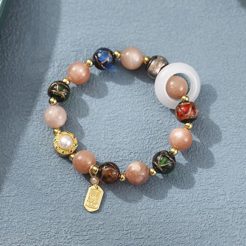 KarmaRipple's Tibetan Incense Ash Liuli Glass Tridacna Stone Sun Stone Om Mani Padme Hum Prayer Wheel Talisman Bracelet p2