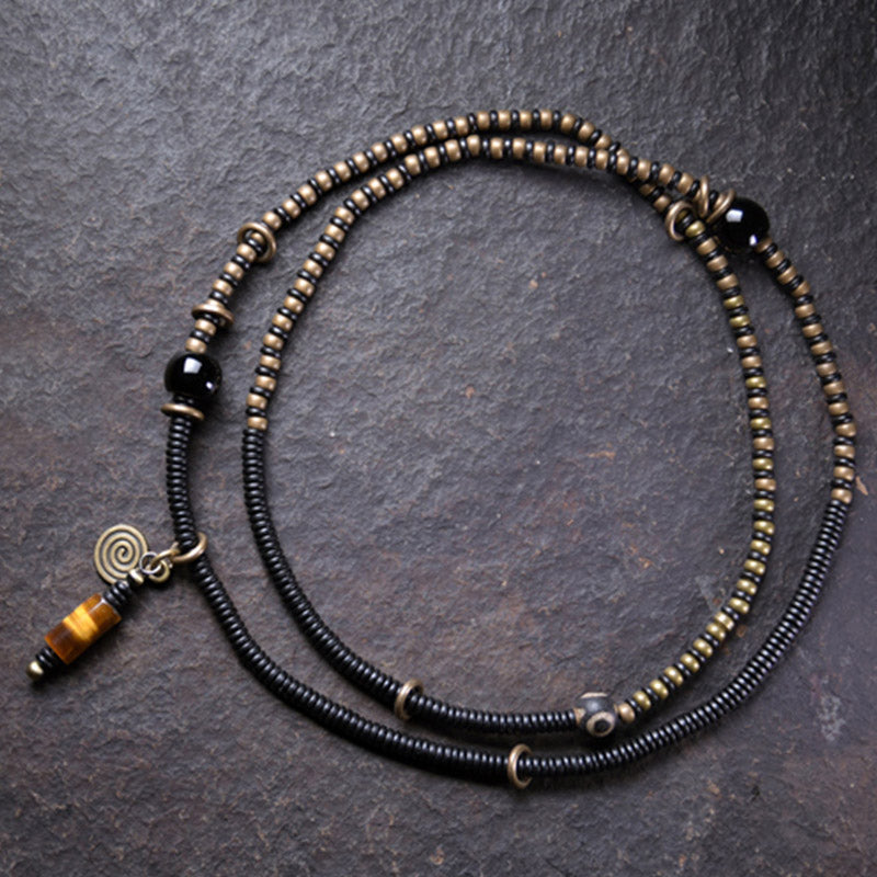 KarmaRipple's Ebony Wood Dzi Bead Bronze Peace Pair Bracelet Pendant Necklace p2
