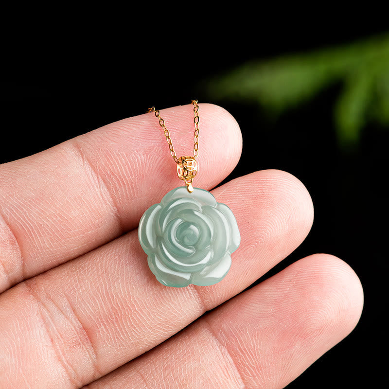 KarmaRipple's 18K Gold 925 Sterling Silver Authentic Jade Rose Fortune Pendant Necklace p6