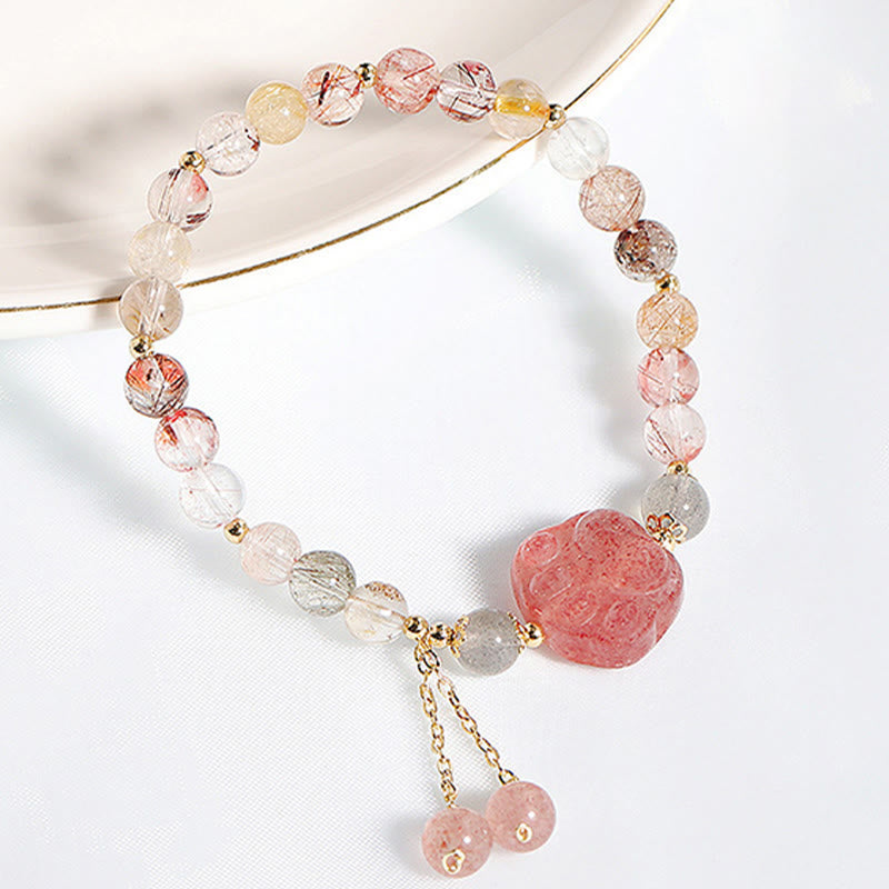 KarmaRipple's Authentic Strawberry Quartz Cat Paw Claw Colorful Rutilated Quartz Moonstone Love Bracelet p2