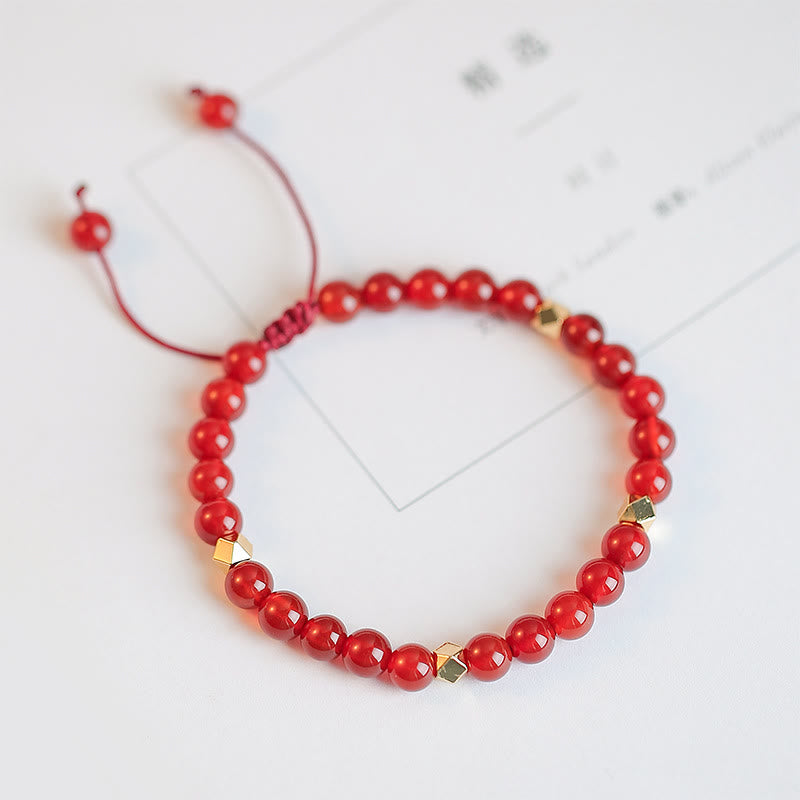 KarmaRipple's Authentic Red Agate Endless Weave Four Leaf Clover Star Confidence String Bracelet p21