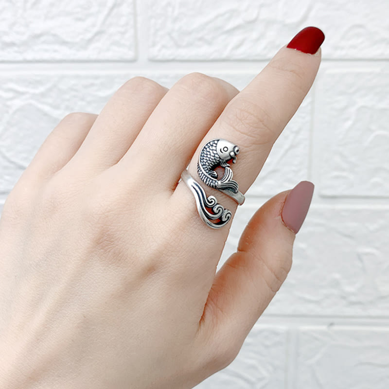 KarmaRipple's 925 Sterling Silver Koi Fish Water Ripple Fortune Wealth Ring p13