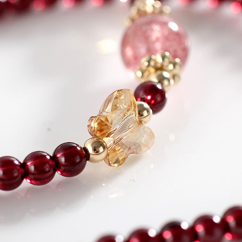KarmaRipple's 14K Gold Plated Authentic Garnet Strawberry Quartz Butterfly Protection Double Wrap Bracelet p8