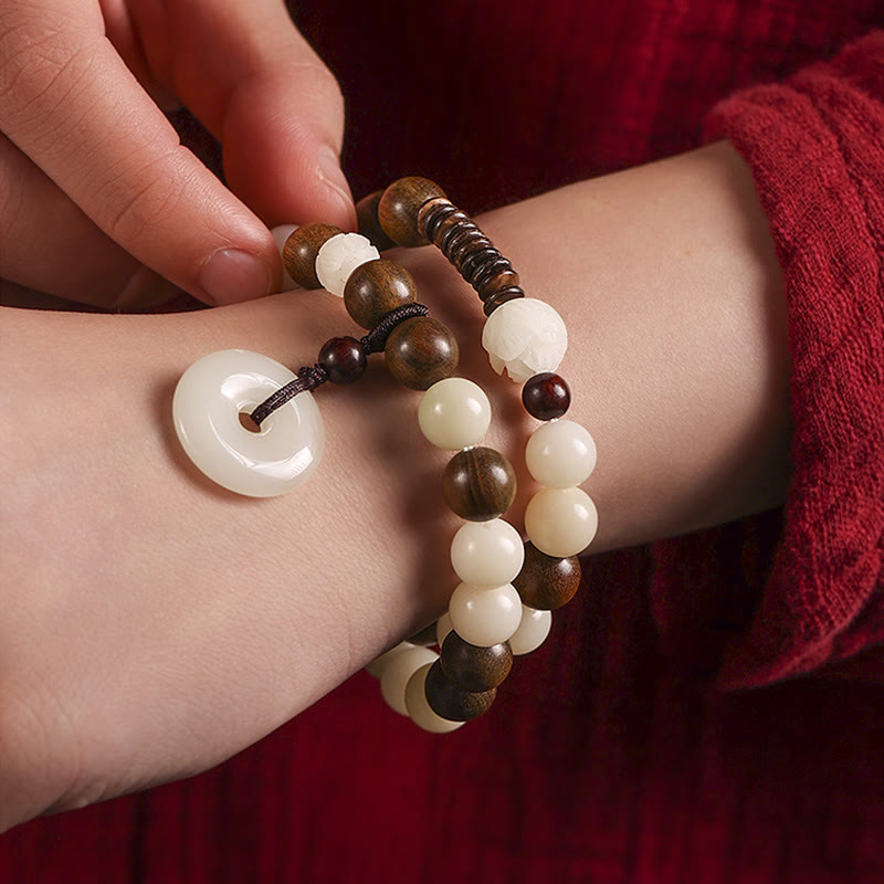 KarmaRipple's Bodhi Seed Green Sandalwood Lotus Peace Buckle Balance Double Wrap Bracelet p10