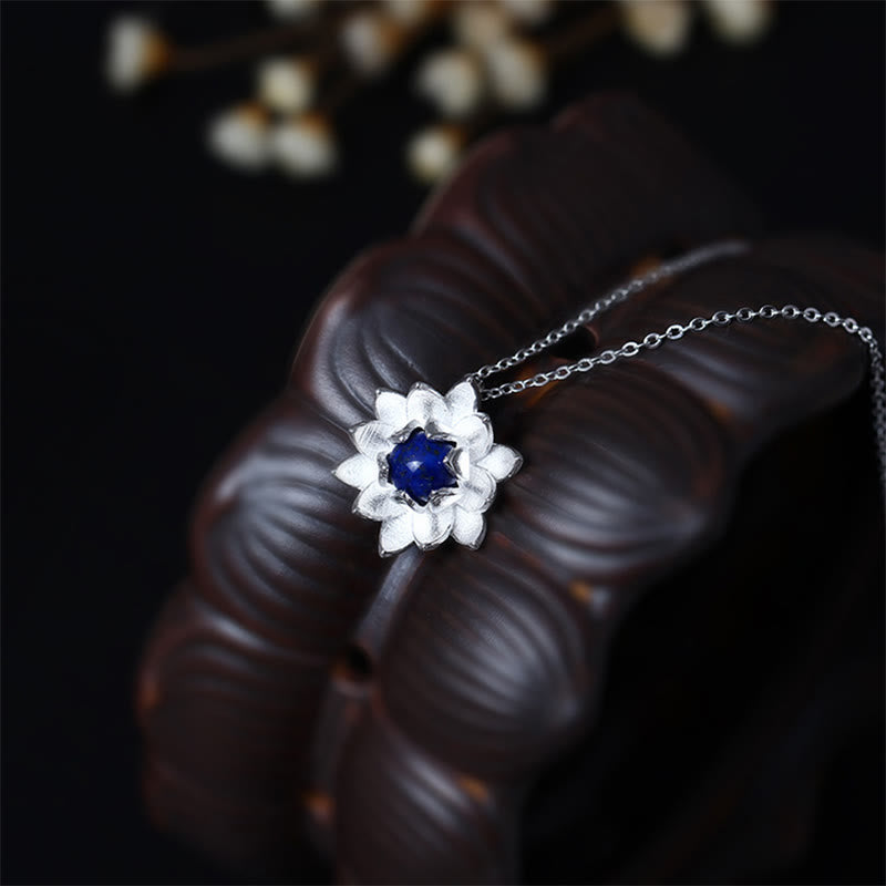 KarmaRipple's 925 Sterling Silver Lazurite Lotus Flower Self Care Pendant Necklace p3