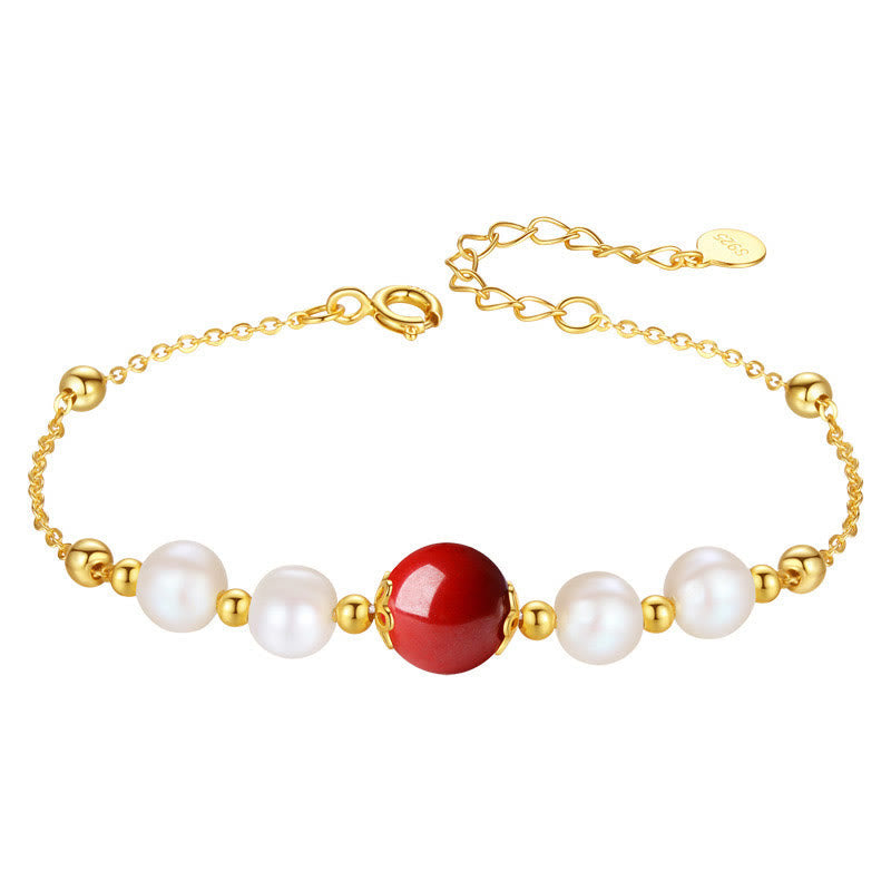 KarmaRipple's 925 Sterling Silver Pearl Cinnabar Balancing Bead Chain Bracelet p11