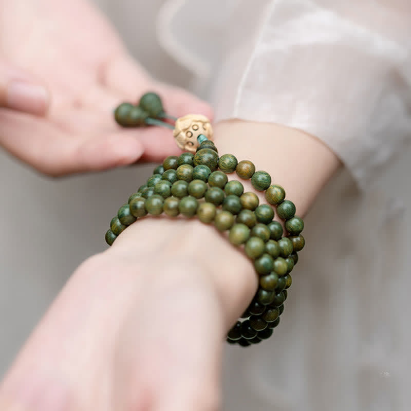 KarmaRipple's 108 Mala Beadwork Green Sandalwood Boxwood Lotus Positive Bracelet p10