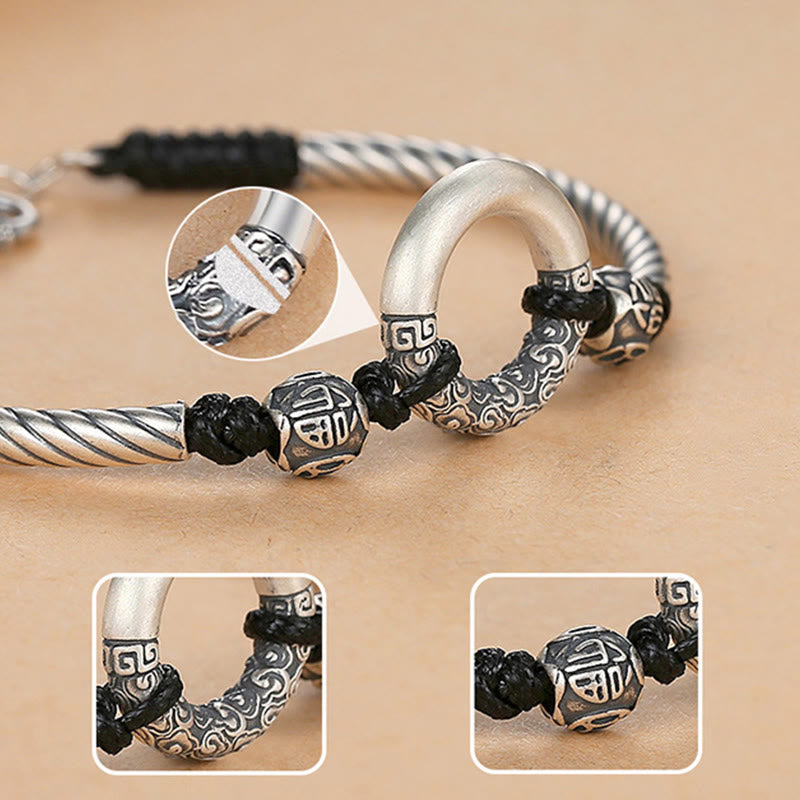 KarmaRipple's 999 Sterling Silver Fu Character Peace Buckle Bronze Coin Auspicious Clouds Fortune Bracelet p15